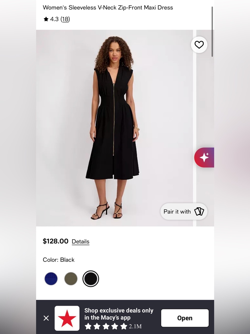 Joie Black Sleeveless V-Neck Midi Dress with Front Zip